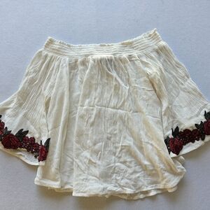 Forever 21 Cream Shirt with Red Floral Embroidery